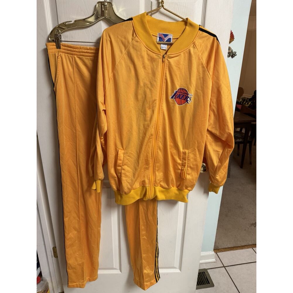 80s Vecta Los Angeles LA Lakers Warm Up Jacket 46w Pants Tracksuit Yellow 34x36